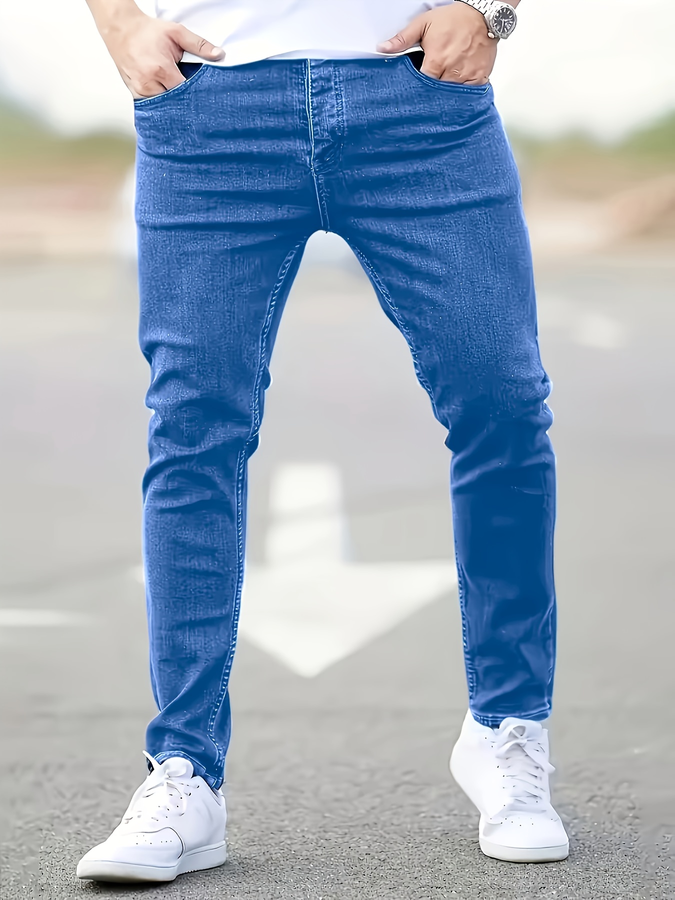 Men'S Solid Color Slim-Fit Classic Versatile Fashion Jeans for All Seasons