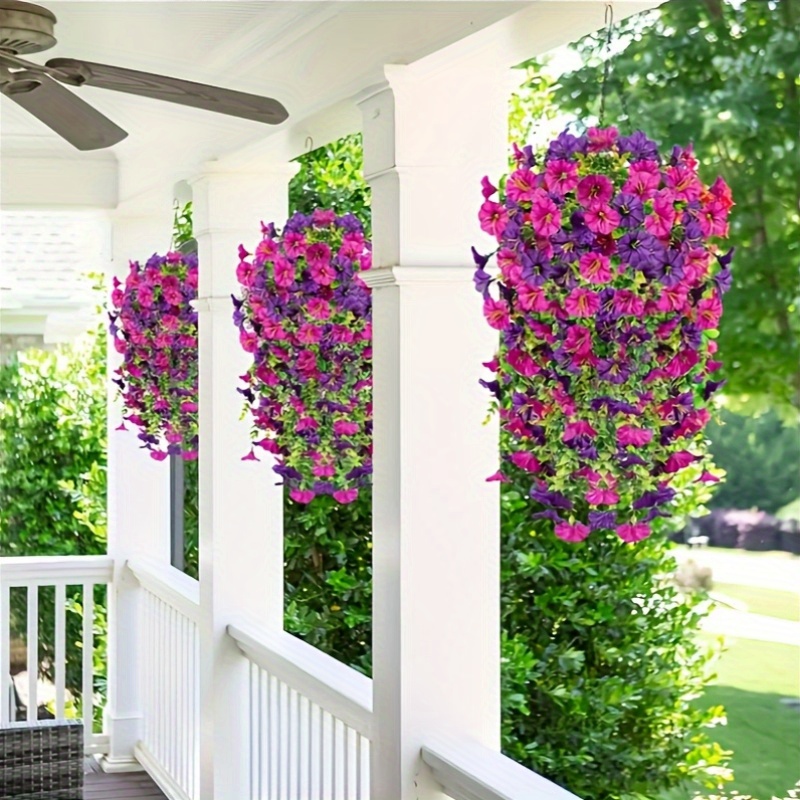 4pcs vibrant   artificial   hanging baskets with green leaves realistic plastic outdoor decor for home garden   for thanksgiving christmas halloween valentines day mothers day garden decorations