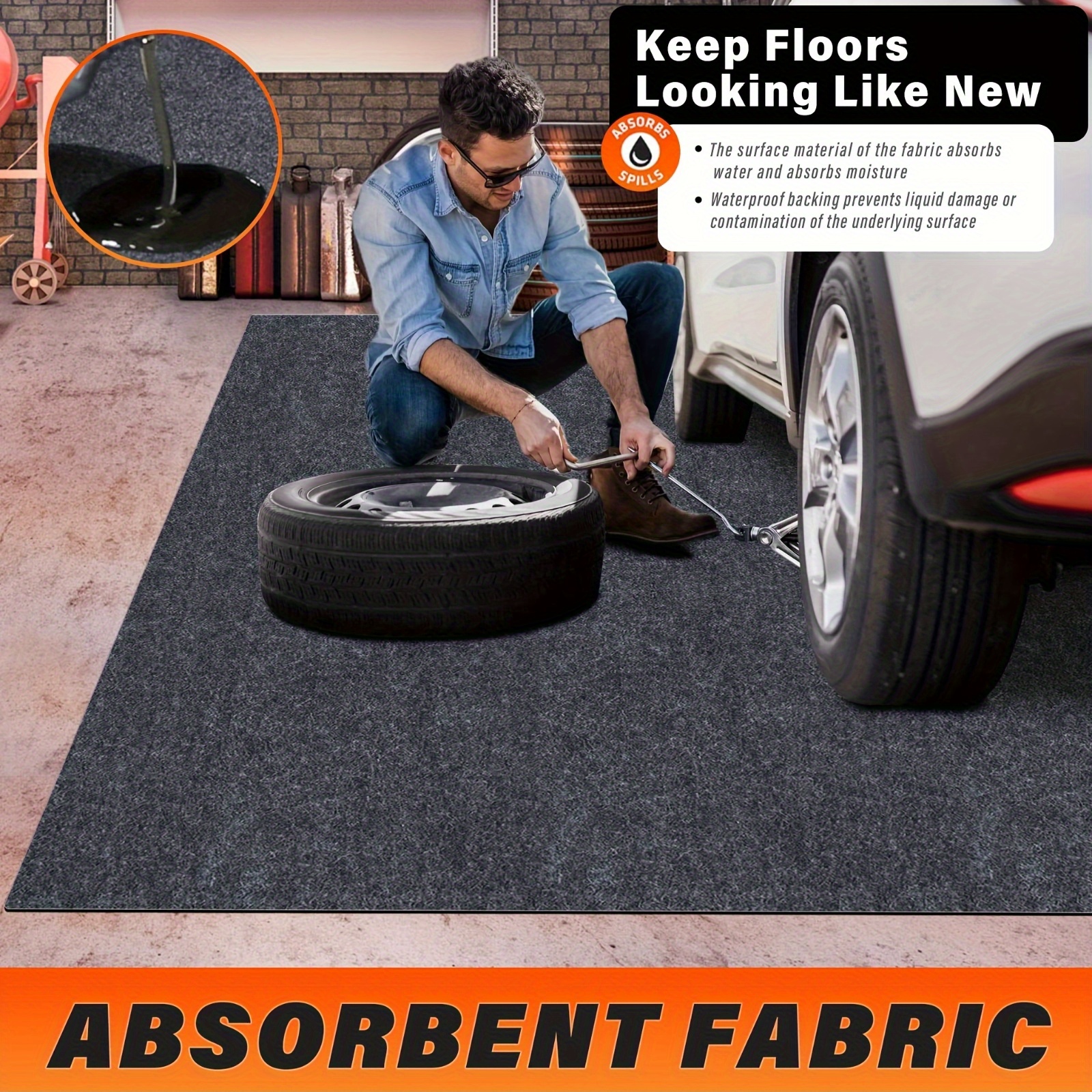 TEMU Aimaixun Durable, Slip-resistant For Garage Mat - Offered In Sizes, Perfect For Vehicle Maintenance, Oil Absorption, And Household Use, Machine-washable Floor Mat For Garage, Bbq, And Bathtub