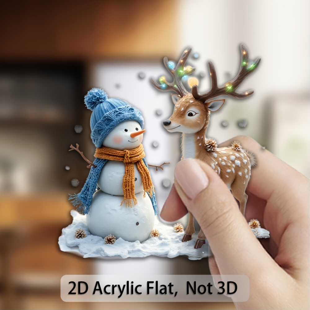 TEMU 1pc Winter Snowman And Sparkling Reindeer Magnet - Acrylic Soft Fridge Magnet, For Christmas Decor, Holiday Fridge Magnet, Winter Decor
