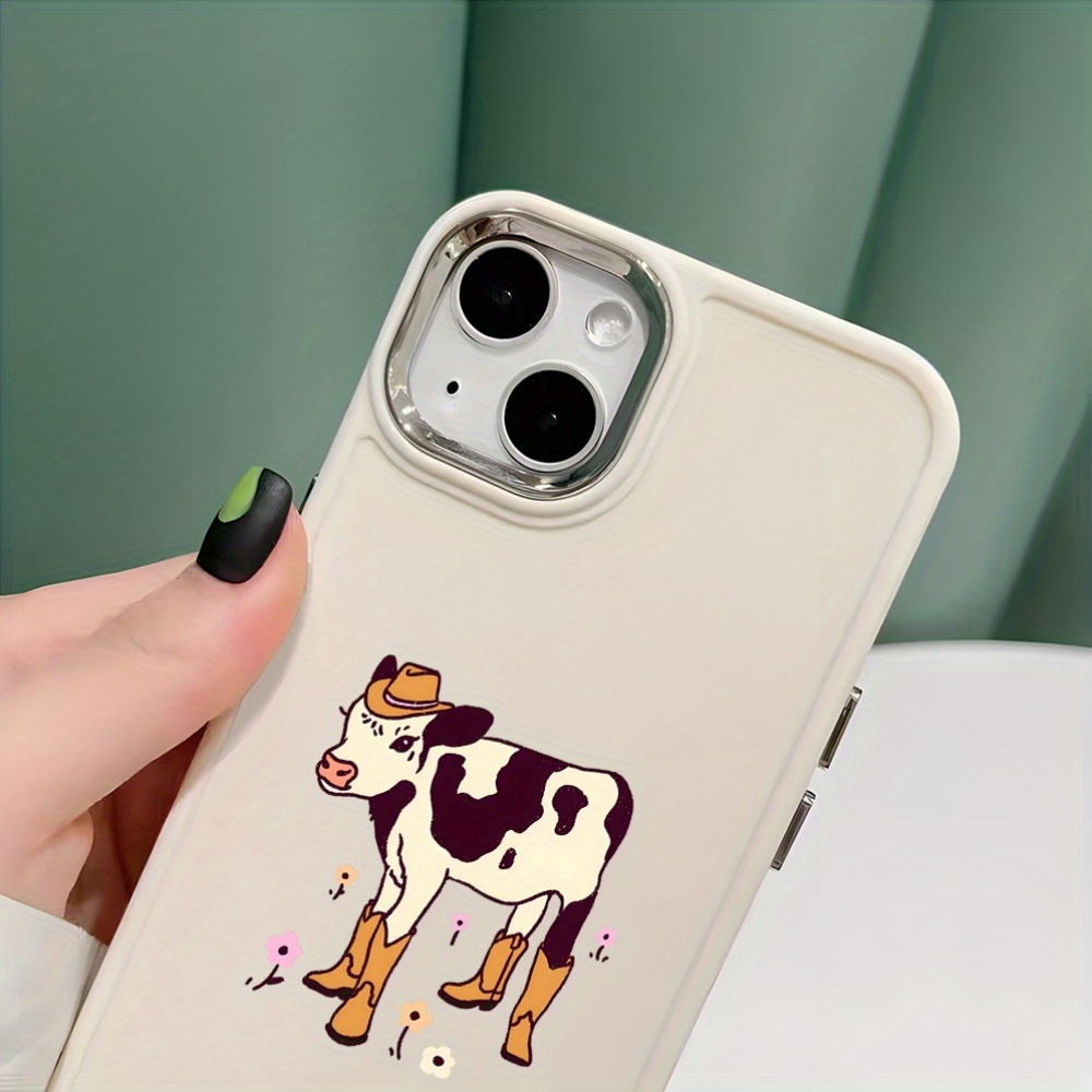 aesthetic western cute cow pink flower phone case - Temu