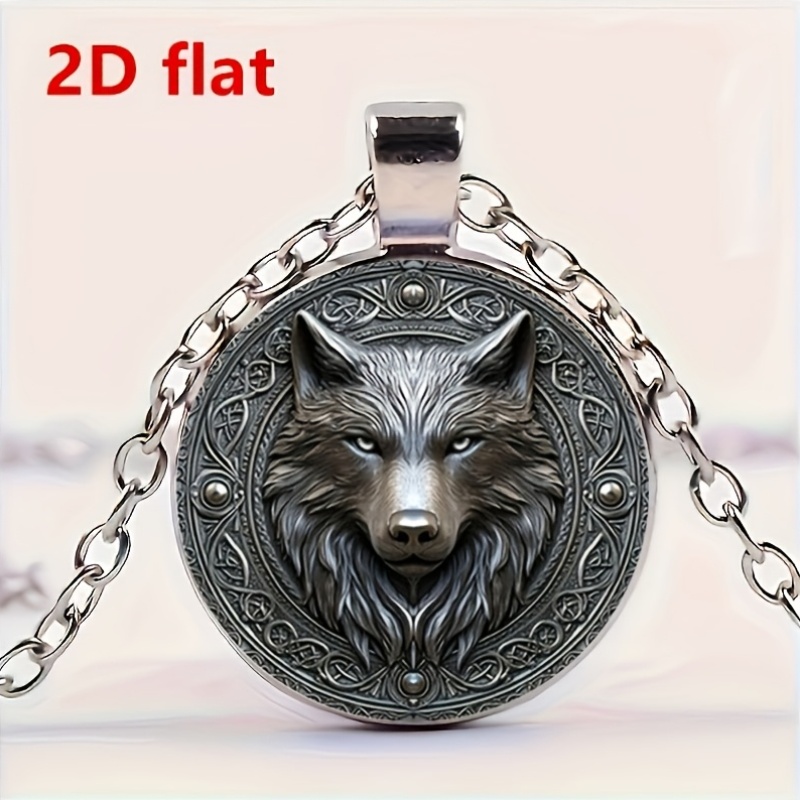 Wolf Head Pattern Glass Pendant Necklace