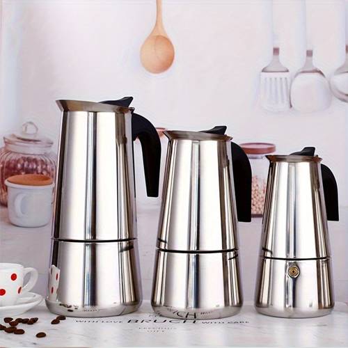 2 4 6 9 stainless steel pot straight italian style espresso machine professional coffee brewing device for use durable metal construction with black handles coffee brewing equipment sleek metallic sturdy construction