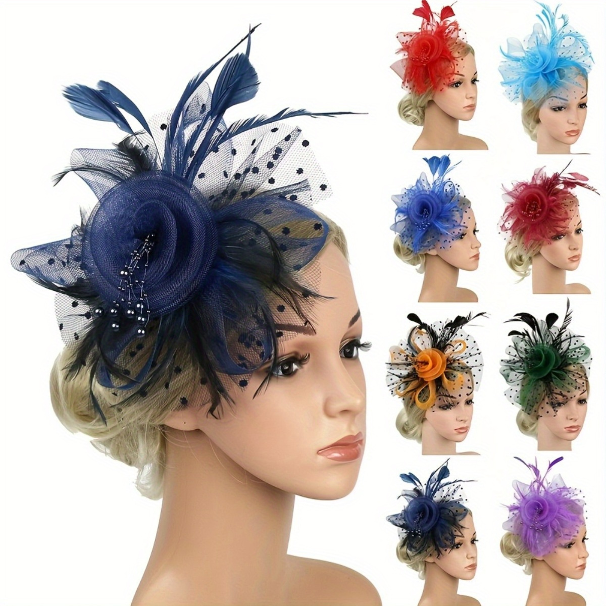 hat for women tea party 20s fascinator hat feather mesh net  display picture 1