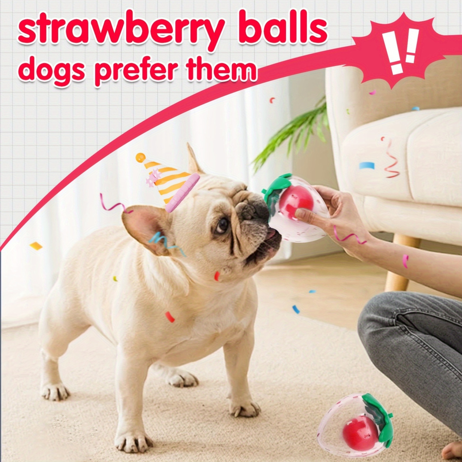Strawberry-Shaped Pet Toy with Squeaky Ball Inside