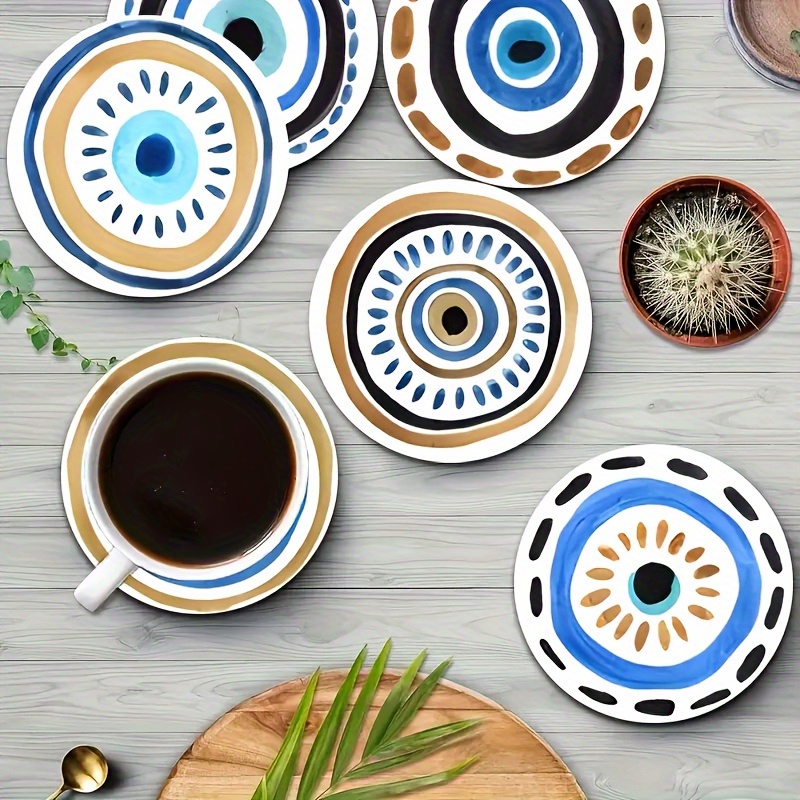 TEMU 8 Turks Talisman Coasters, Blauw Houten Coaster Set, Geschikt voor Thuis Thee en Koffiekopjes, Ideaal voor Familie en Eten Gebruik, een Cadeau