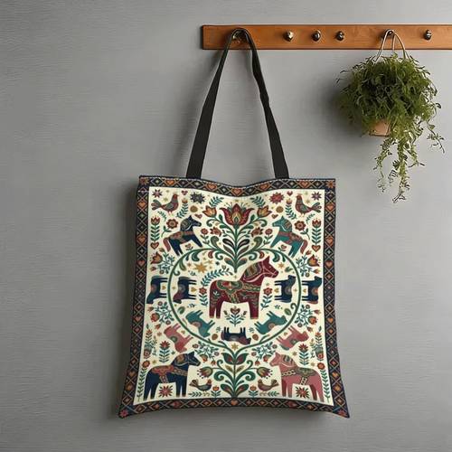 item picture folk style decorative pattern fashion tote bag large capacity printed canvas handbag fashionable and versatile suitable for daily commuting shopping class etc wide opening design with interior