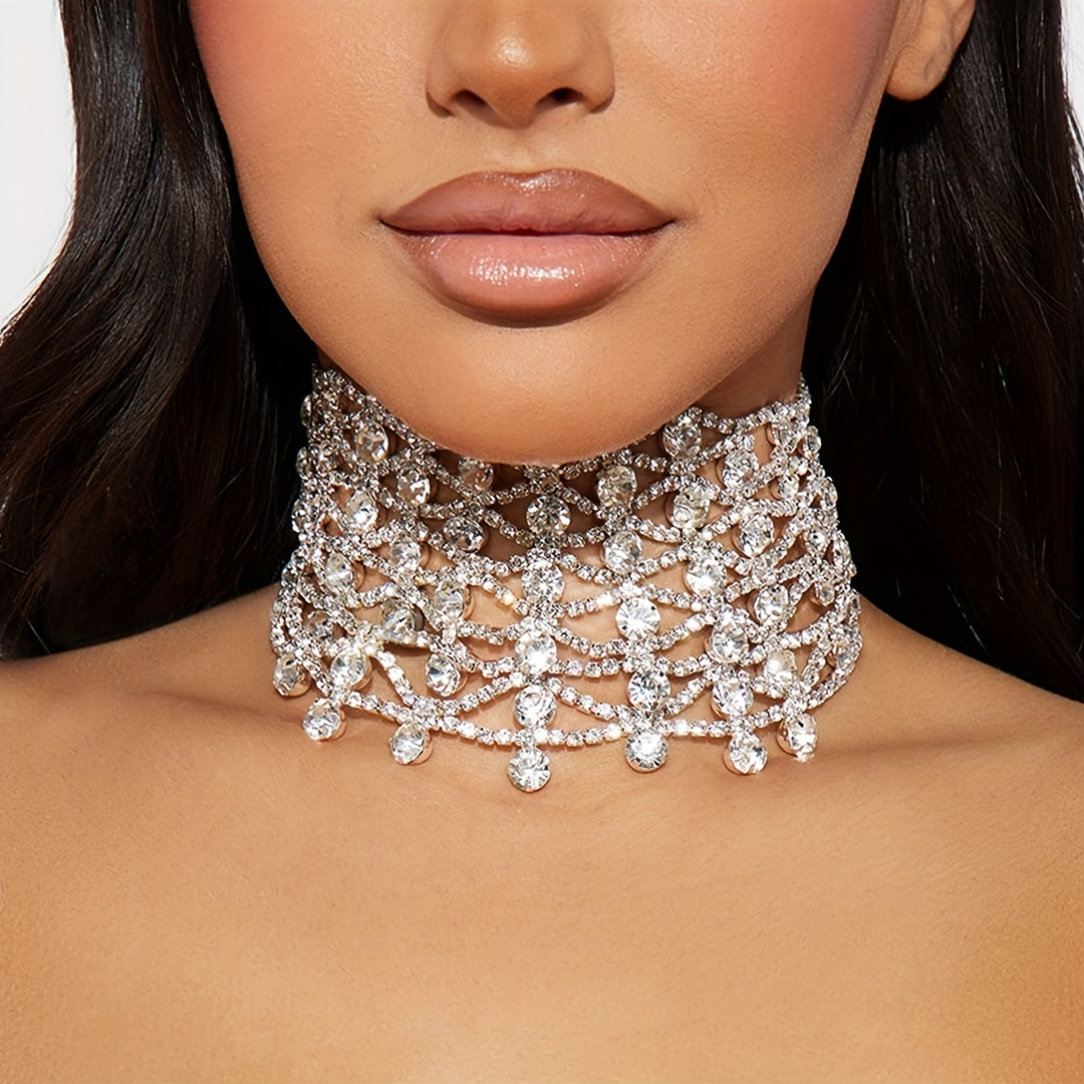 elegant white round gemstone choker necklace perfect Temu