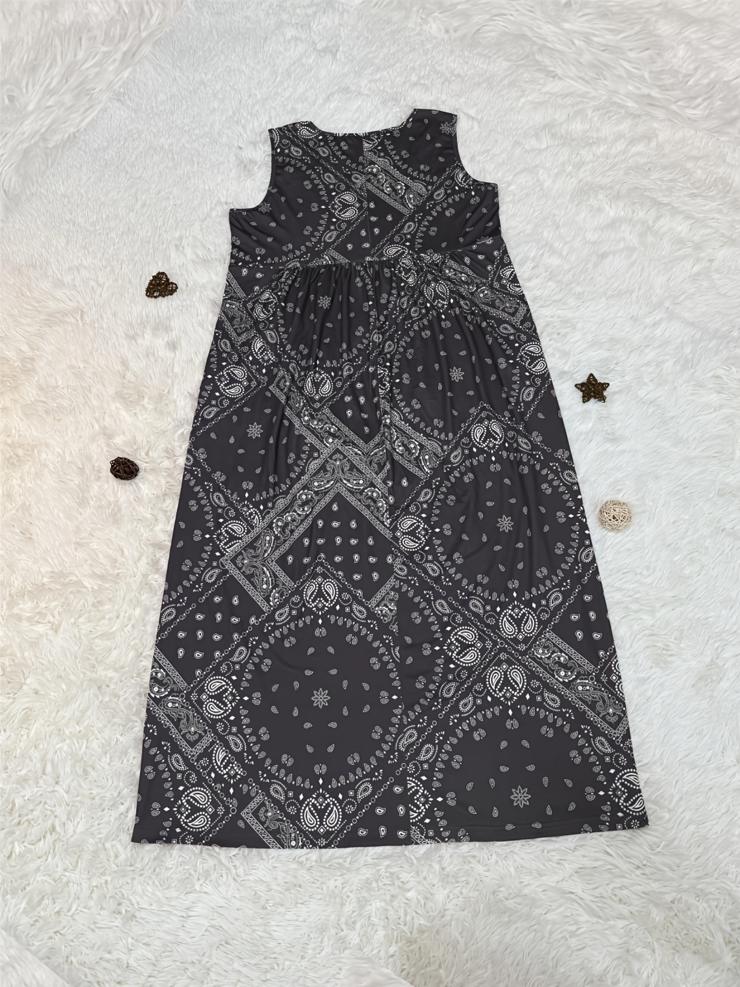 womens fashion casual elegant resort bohemian style random print pocket vest midi dress