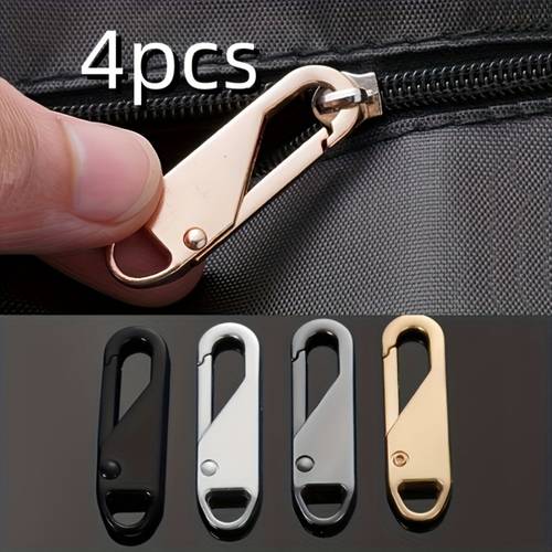 4 Replacement Zipper Pulls | Suitable for Black Bag Straps on Travel Bags, Clothing, Handicrafts, Jackets, Backpacks, And Handbags | Durable Multi-Color Metal Slides, Easy to Install, Detachable Head