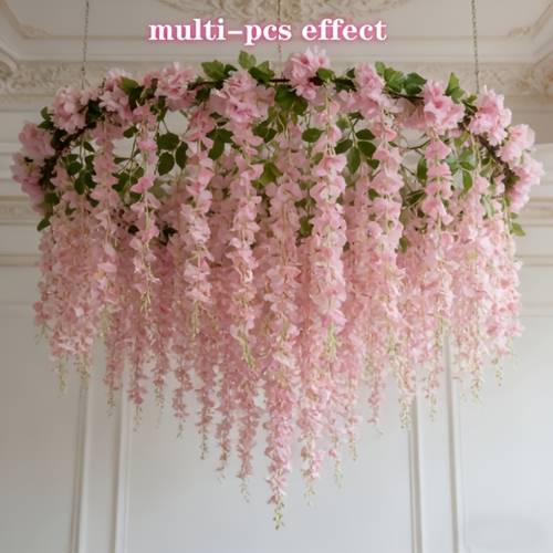 imagem do item 56 s/conjunto (1 de de s de de flores e 25 s de abraçadeiras) artificial de rosa, faixa de flor de glicínia rosa, combinação de de flores, adequada para pedido de casamento, decoração de cena de casamento, festa de aniversário