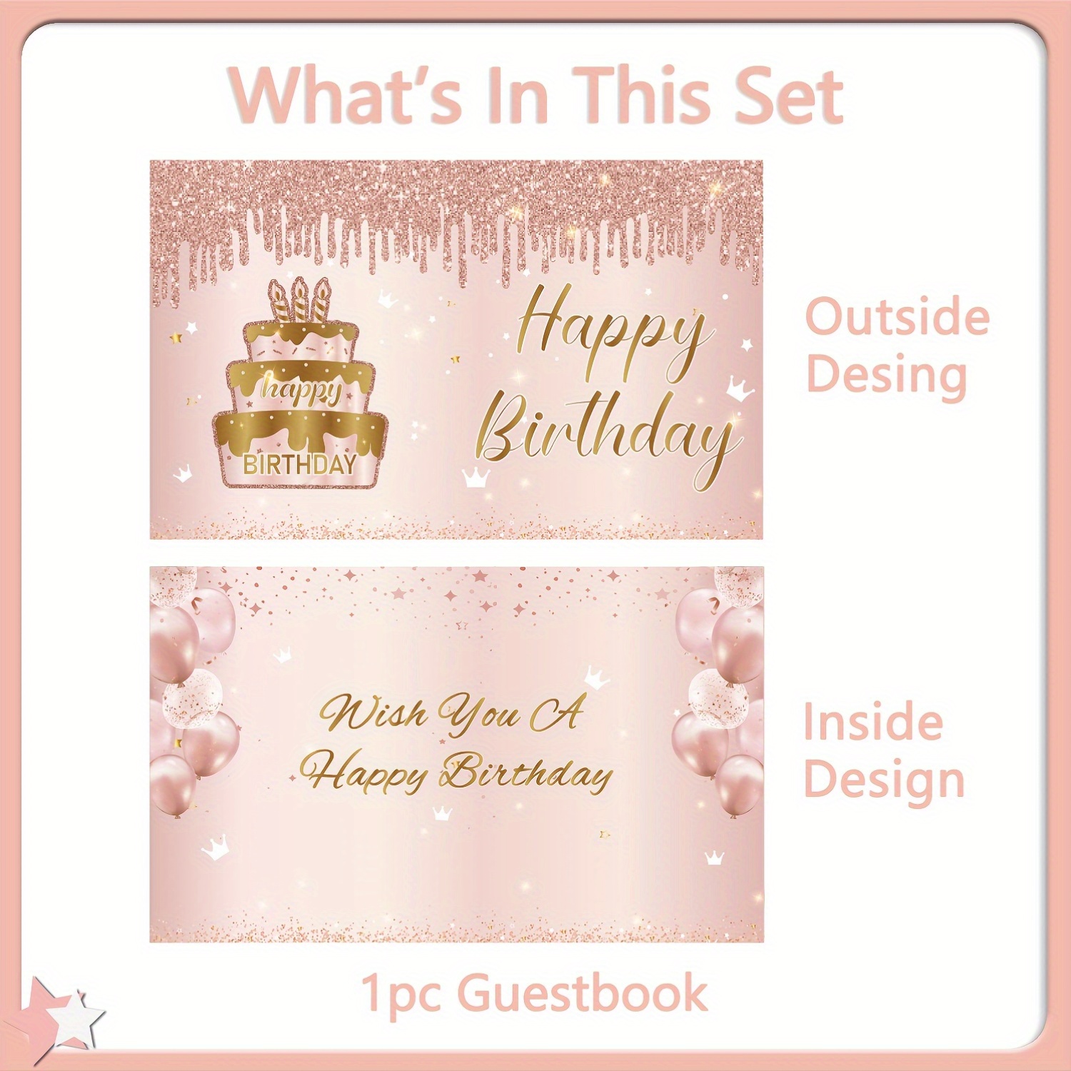 1pc pink birthday greeting card with envelope 22x14 inch oversized happy birthday message book for women men boss elegant glittery design with golden lettering ideal for birthday party decorations birthday party decoration
