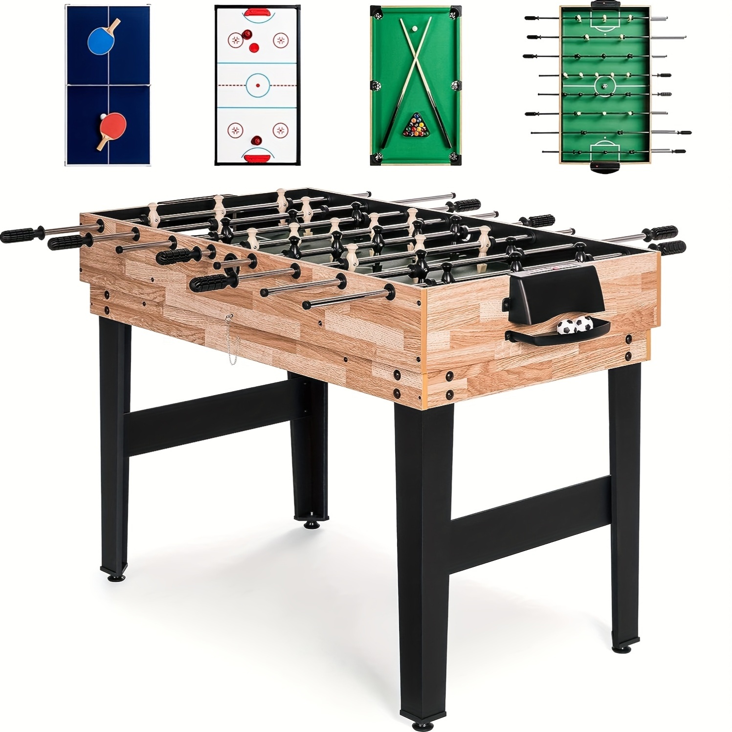 Image of 4-in-1 Multi-sports Game Table With Pool, Foosball, Table Tennis & Air Hockey - Convertible Combo Table For , Parties, Game Room Or For Entertainment Center (easy Assembly)