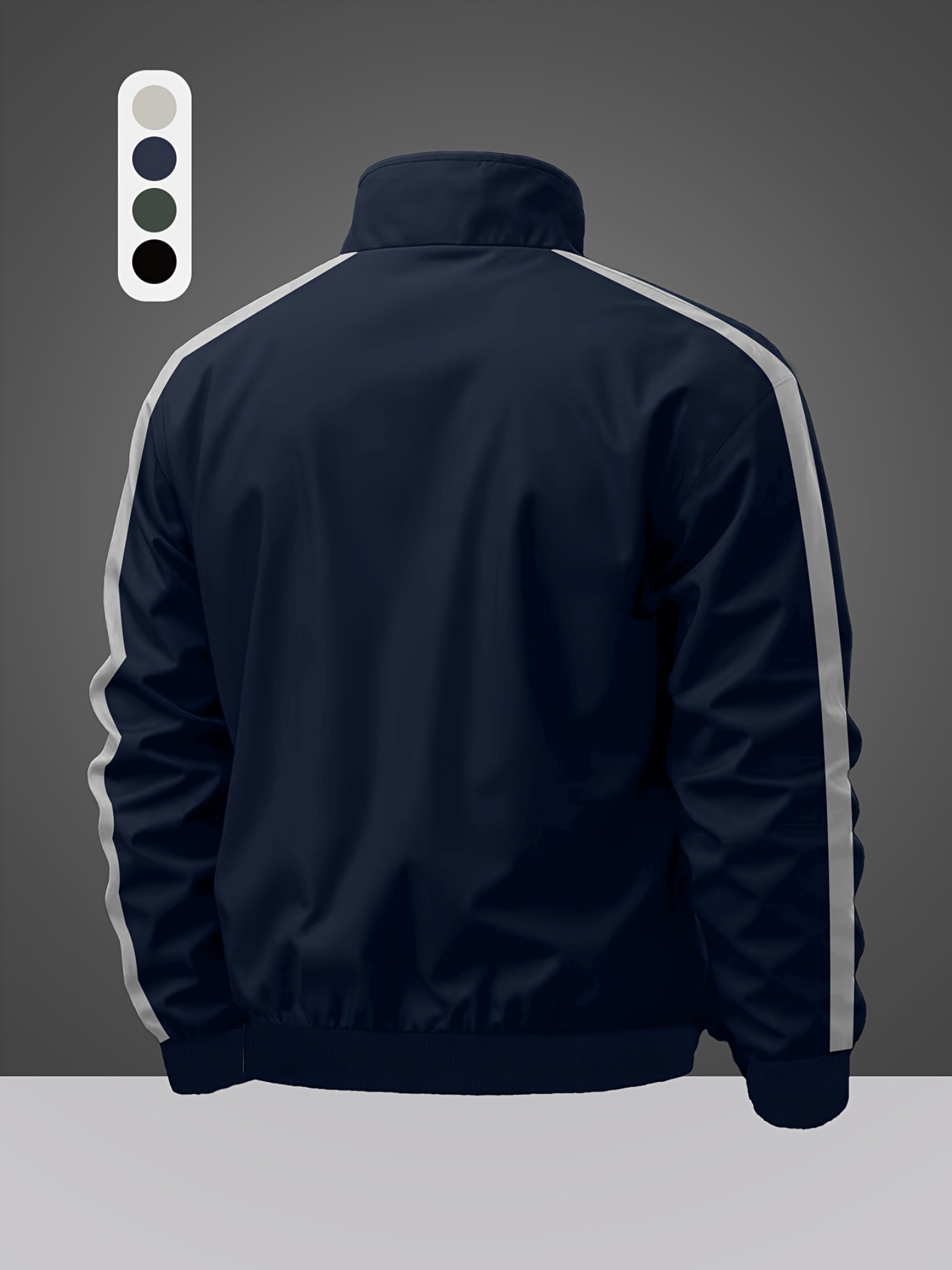 Men'S Stand Collar Color Block Bomber Jacket | Non-Stretch, Zipper Closure, Pocket Details, Regular Fit