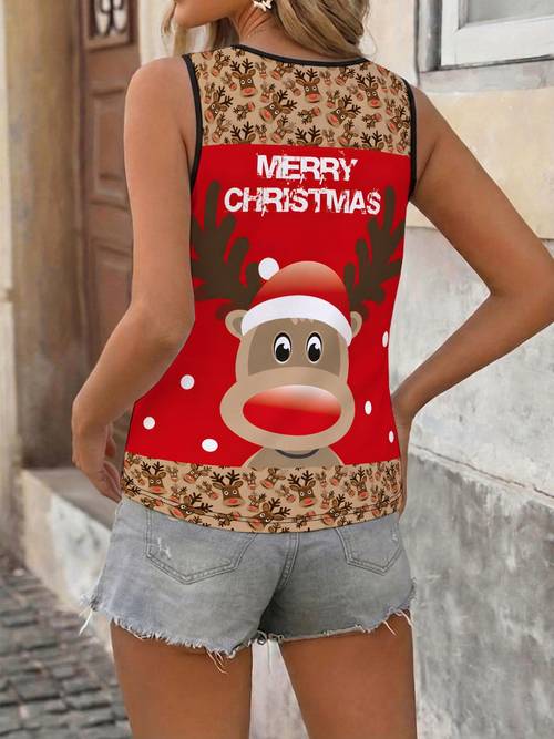 merry christmas rendier t-shirt damesmode digitale print tanktop, regular size