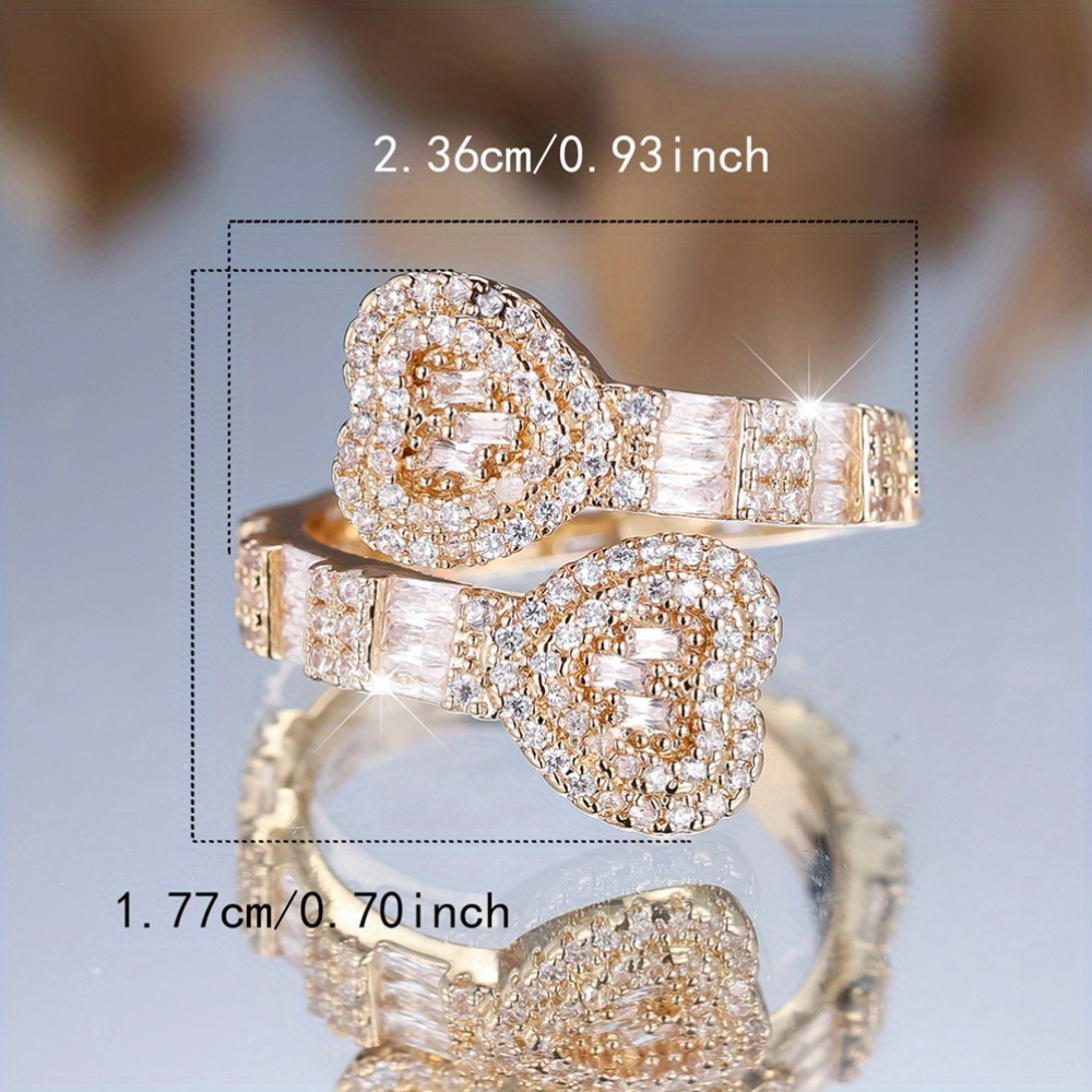 Women's Grand Double Heart Sparkling Open Ring with Synthetic Zirconia