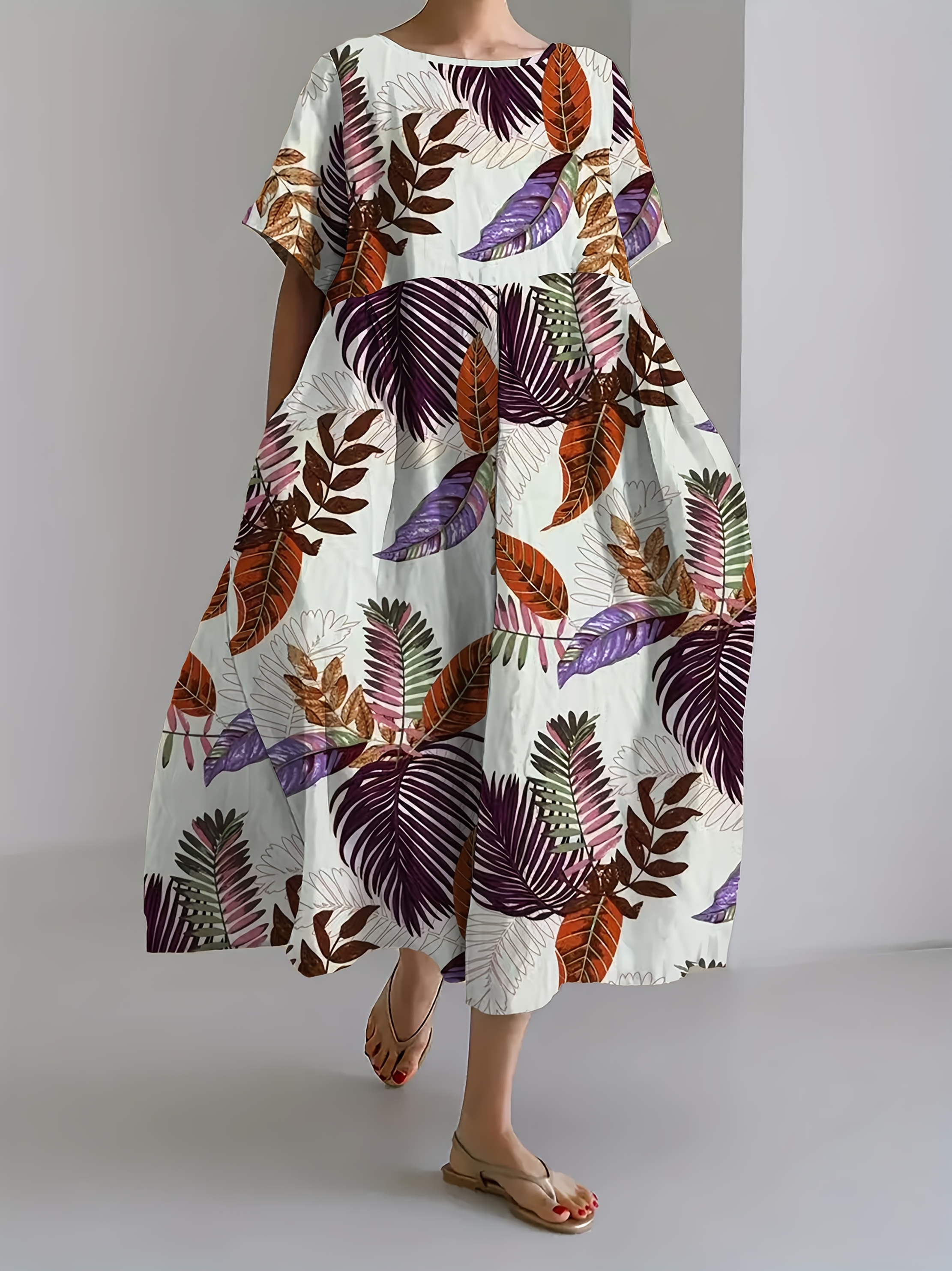 womens tropical print maxi dress casual loose fit side - Temu Oman