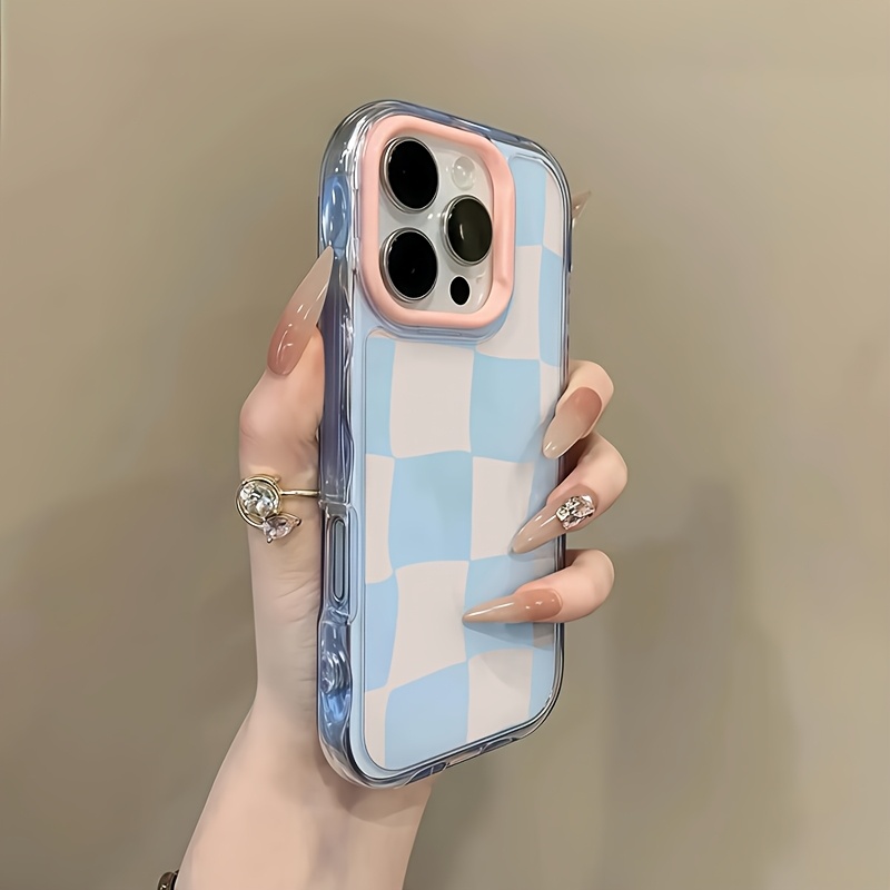 TEMU Phone Case - Large Checkered Candy-colored Wave Phone Case With A , Shockproof Protection, For Spring And Summer, Compatible With Iphone 12/12