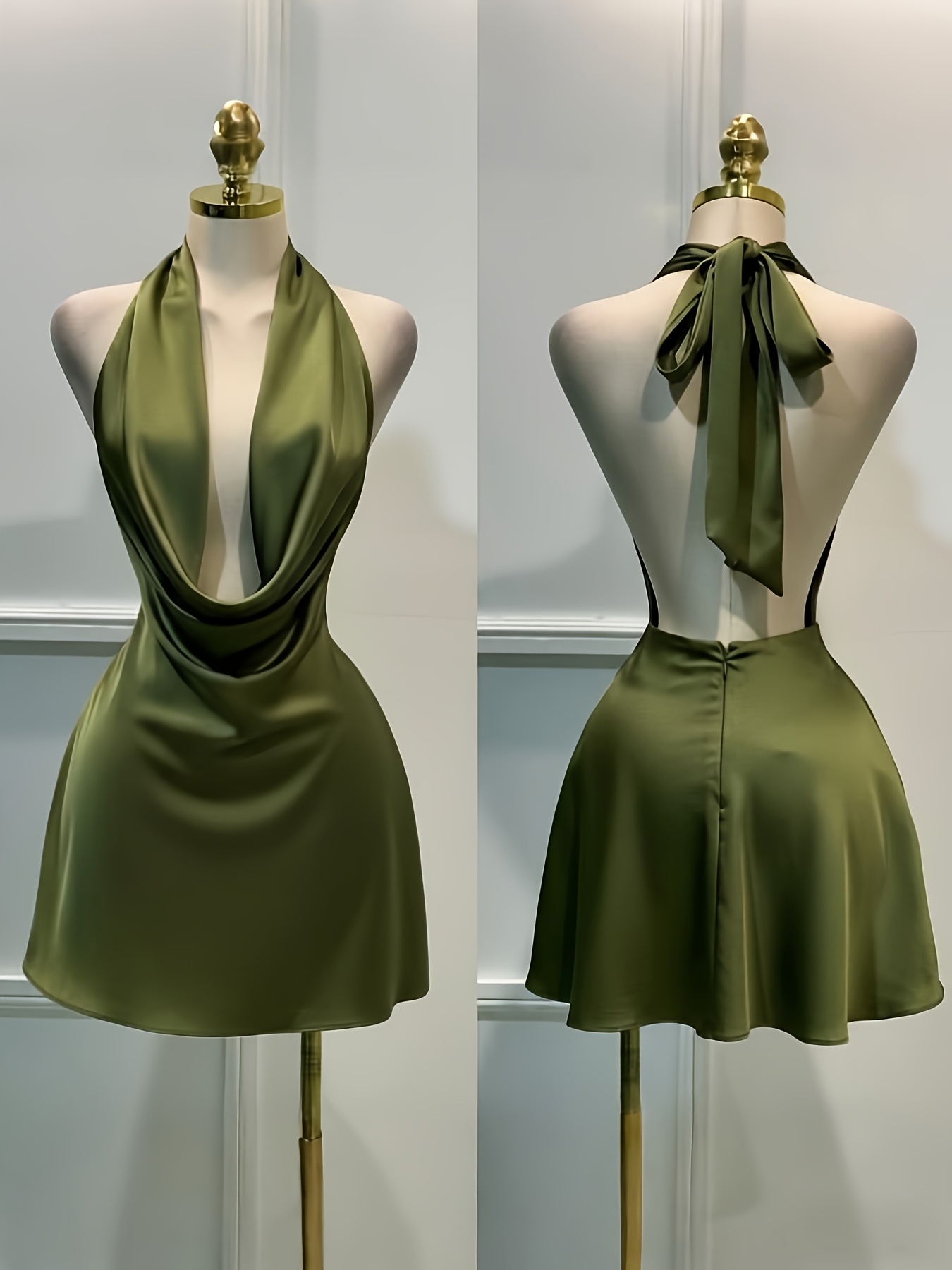 Women's Elegant Solid Color Satin Back Zipper Dress, Backless Satin Dinner Party Gown
