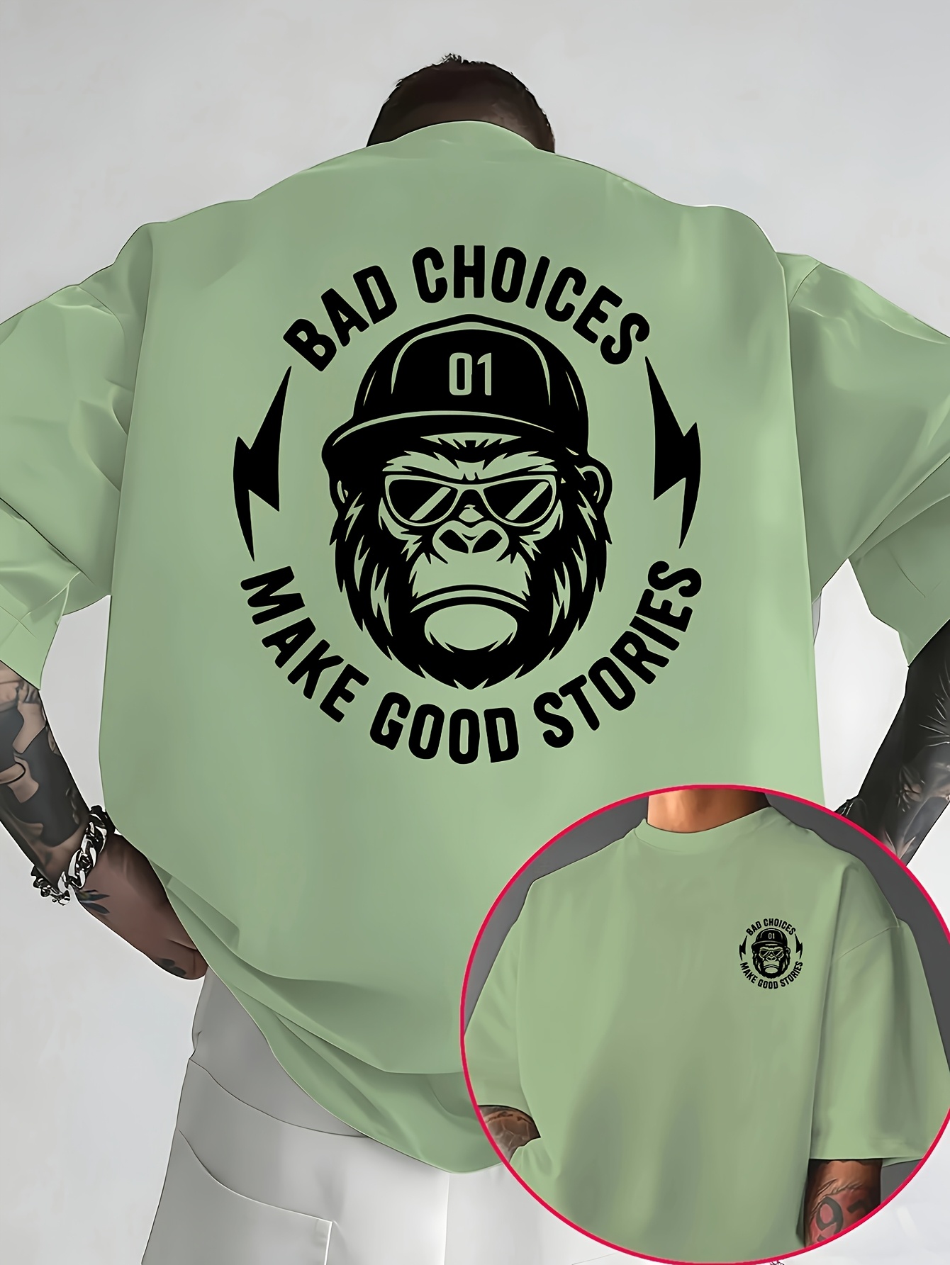 printed design not embroidery mens summer short sleeve round neck t shirt cool gorilla     stories street trendy short sleeve regular fit casual wear casual attire easy design comfortable fabric   street style