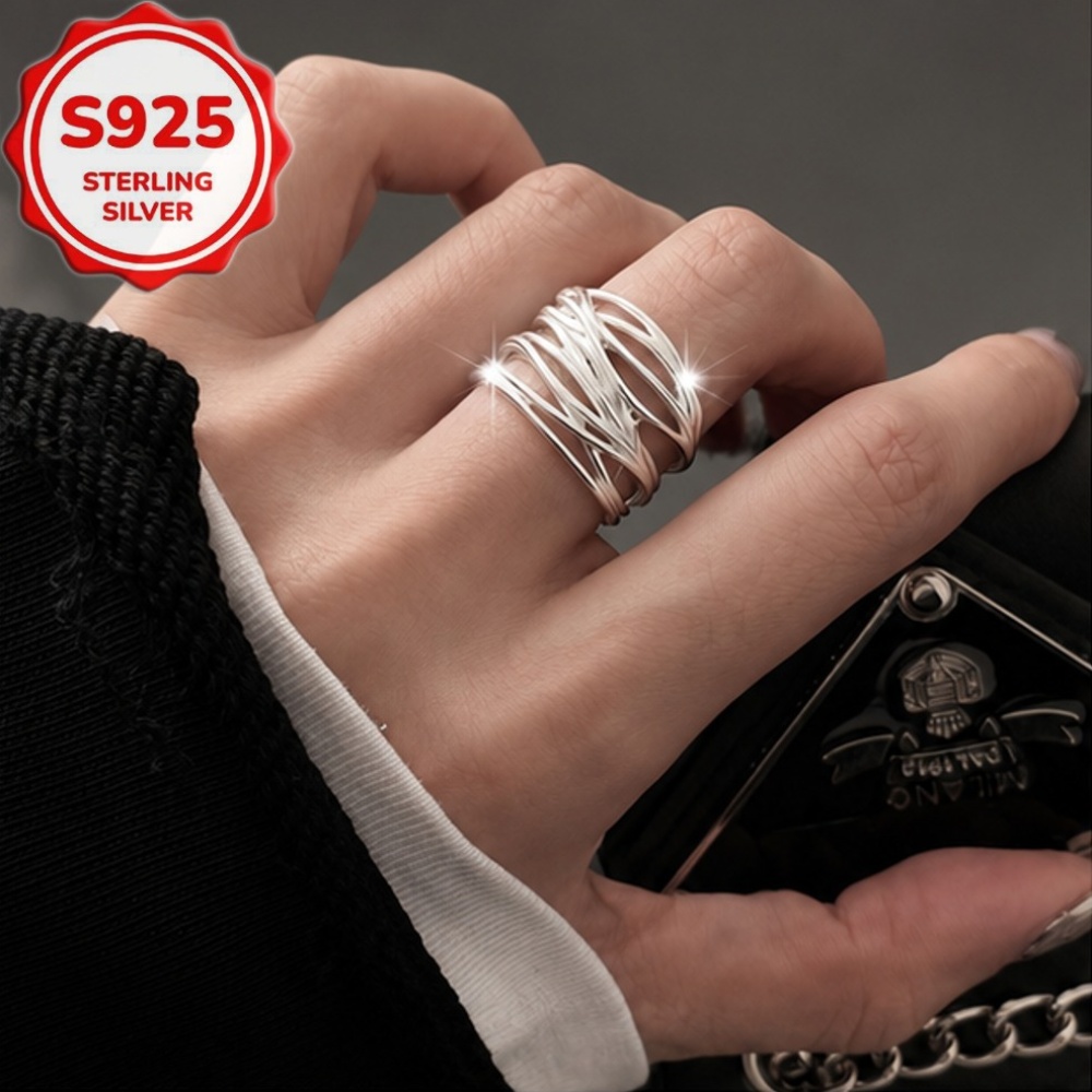 Women's Adjustable S925 Silver Multi-Layer Cross Ring