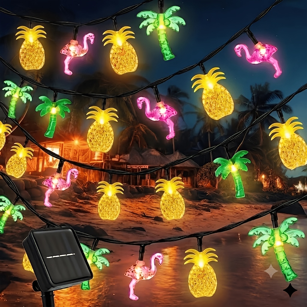 1pc Summer String Lights Outdoor, Flamingo Fairy Twinkle Lights Solar Powered With 8 For Tropical Party Beach Pool Decorations