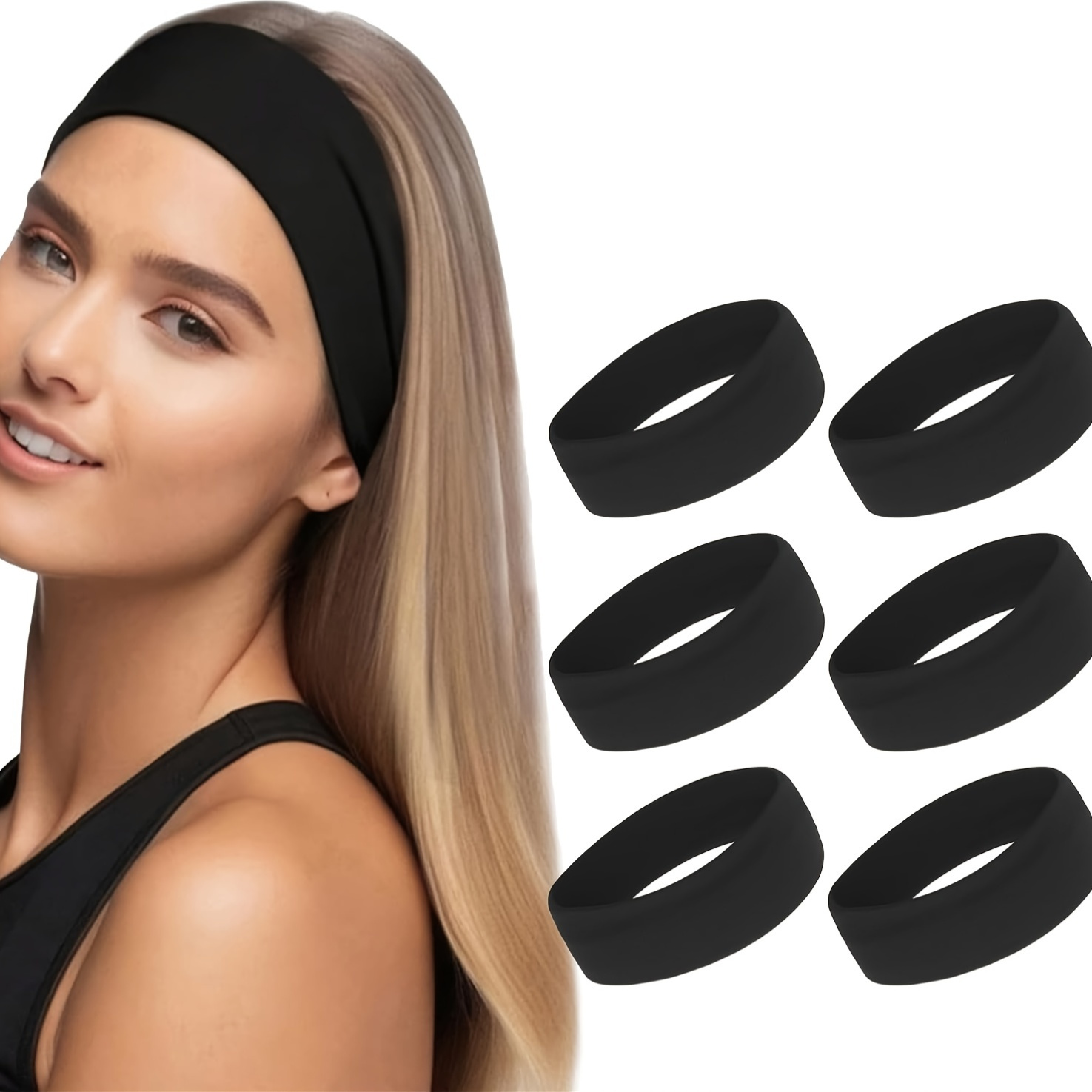 anti-rutsch-stirnband für damen - 6er-pack modische sport-stirnbänder für damenhaar, weiche elastische stirnbänder,   für yoga, laufen und training