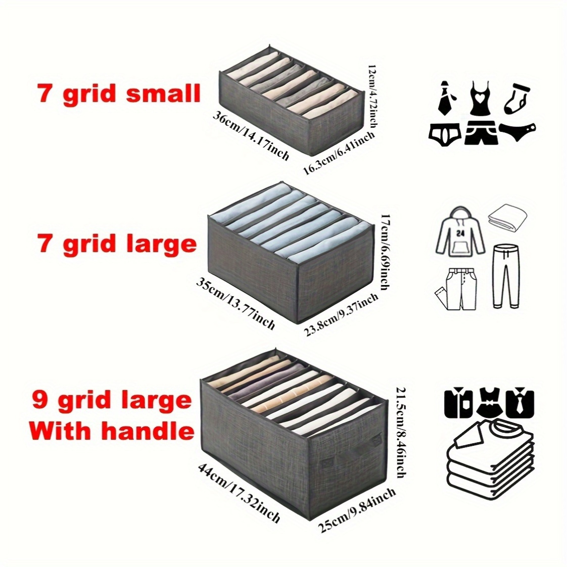 1 pc fabric clothes organizer with compartments grey wardrobe storage box for teens adults lightweight with carry handle details 2