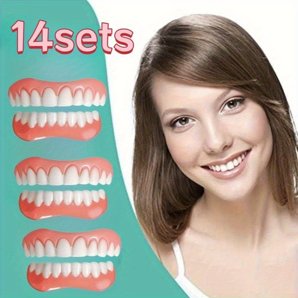 14 sets comfortable natural removable silicone veneers for men women temporary   teeth for   natural   removable dentures natural   teeth  