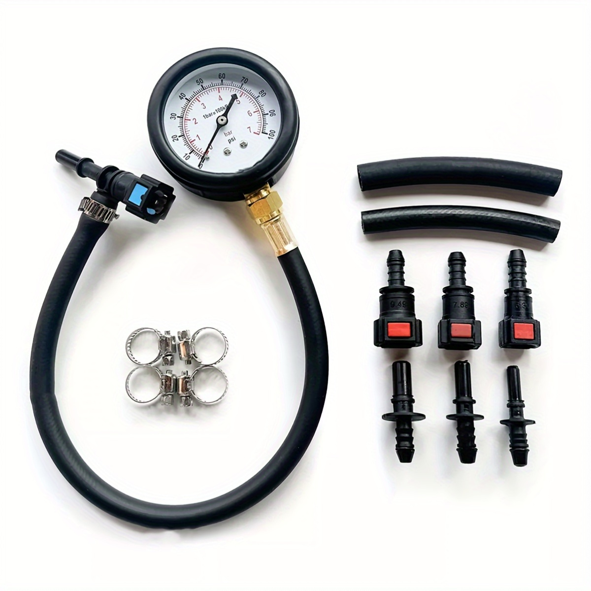 

13pcs Fuel Kit With 3 Adapter Sizes - Quick Connect Gauge For Cars, Motorcycles & Trucks, 0- Psi/7 Bar Range