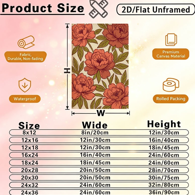 2d  , 2d  , [pósters y estampados] 1pc 2d  , póster de impresión de pared retro de peonía - pared con   floral  ,   decorativo sin   de estilo bohemio moderno para  
