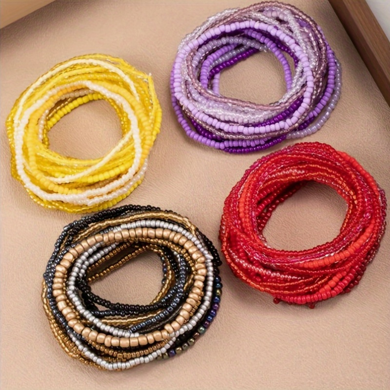 20pc Boho Gradient Beaded Stretch Bracelets Set, Mixed Elastic