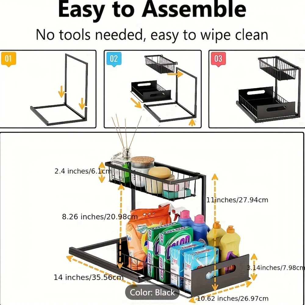 2pcs set kitchen storage rack sink sorting and storage lower sink sorting sliding pull out cabinet sorting rack metal sliding drawer for kitchen bathroom refrigerator cabinet organization rack simple and practical kitchen details 3