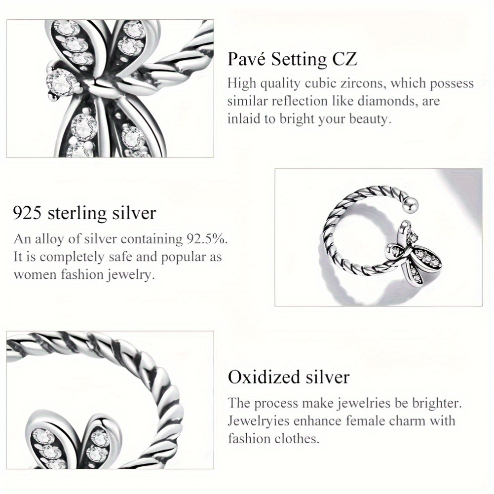 925 Silver Dragonfly Ear Cuff Earring with Zirconia Inlay