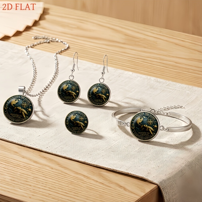 5pc Sea-Themed Ladies Jewellery Set with Turtle, Globe, Anchor & Compass