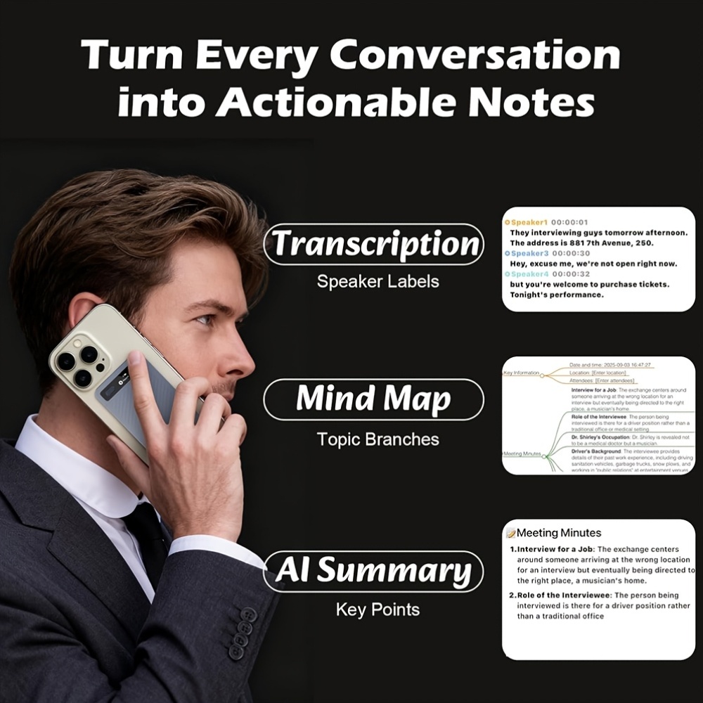 AI Ultra-Thin Portable Recording Device, Featuring AI-powered Transcription and Summarization, a 64GB Music Recording Device with App Control, Supporting 100+ Languages, for Recording Calls During Lectures, Meetings, Concerts, and Live Performances