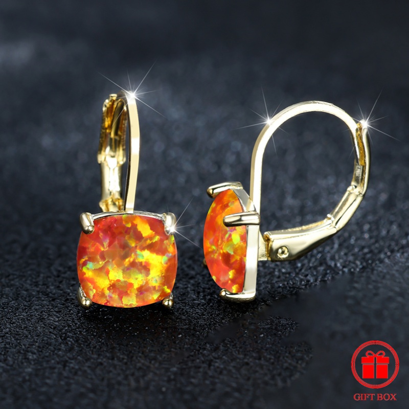 Women's Sparkling Rainbow Opal Huggie Hoops, Golden Plated