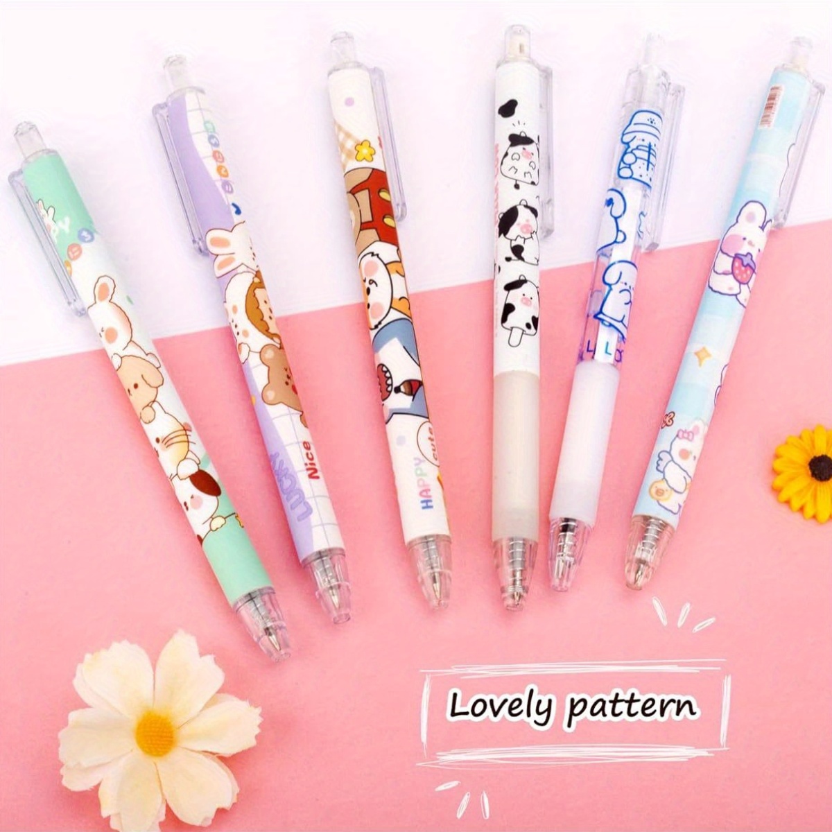 24pcs cute cow bear retractable gel pens pastel colors durable plastic kawaii stationery for   crafts fun aesthetic writing tools office supplies   design smooth writing office workers Product details 1