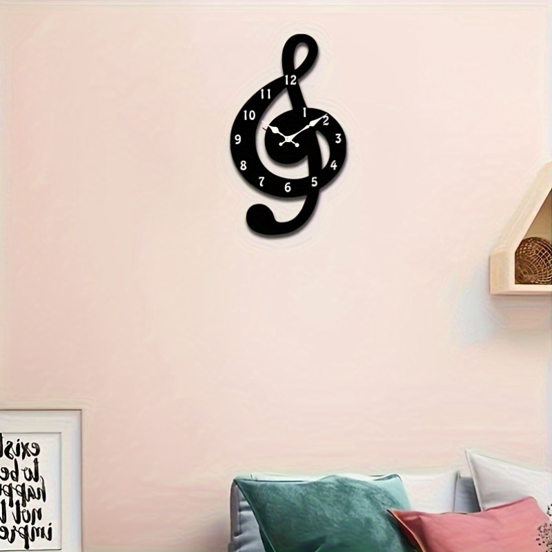 1 reloj de pared de madera silencioso JFHT, diseño de notas musicales, forma irregular, movimiento de cuarzo, ideal para dormitorio, sala de estar, oficina, cocina, baño - funcionamiento con batería AA (batería no incluida), decoración de dormitorio | Decoración moderna | Reloj de forma única