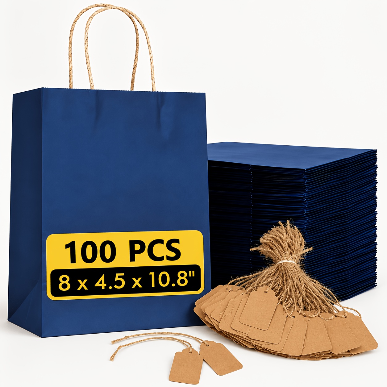 TEMU 100 sacs cadeaux , sacs cadeaux en papier en vrac avec poignées et étiquettes cadeaux, sacs de vente au détail en papier pour mariage,