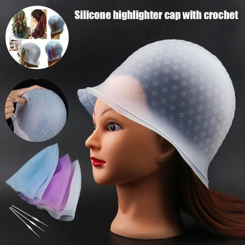 Silicone Hair Coloring Cap with Hook Needle