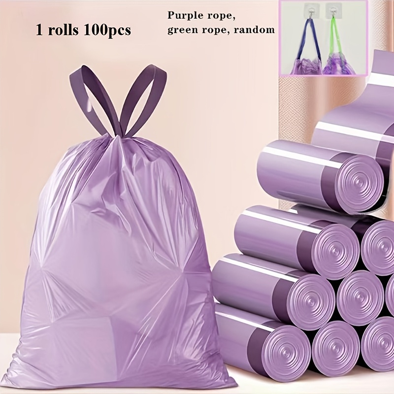 E-shop Mülleimerbeutel mit Kordelzug in zufälliger Farbe, 1 Rolle/100 Stück Packung, , duftend, mit Kordelzug-Design, geeignet für Zuhause, Partys und