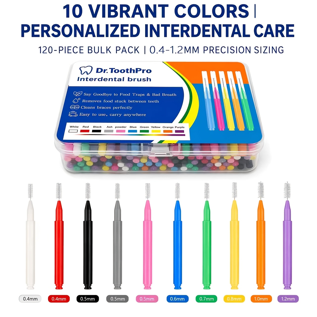Image of 120pcs Mixed Color Interdental Brushes, 7 Sizes Soft Nylon Bristles, Ergonomic Handle, Remove Plaque, Portable Oral Care Tools For Braces Adult Daily Hygiene