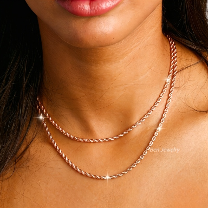 Women's Rose Golden Twisted Rope Necklace, Bohemian Style