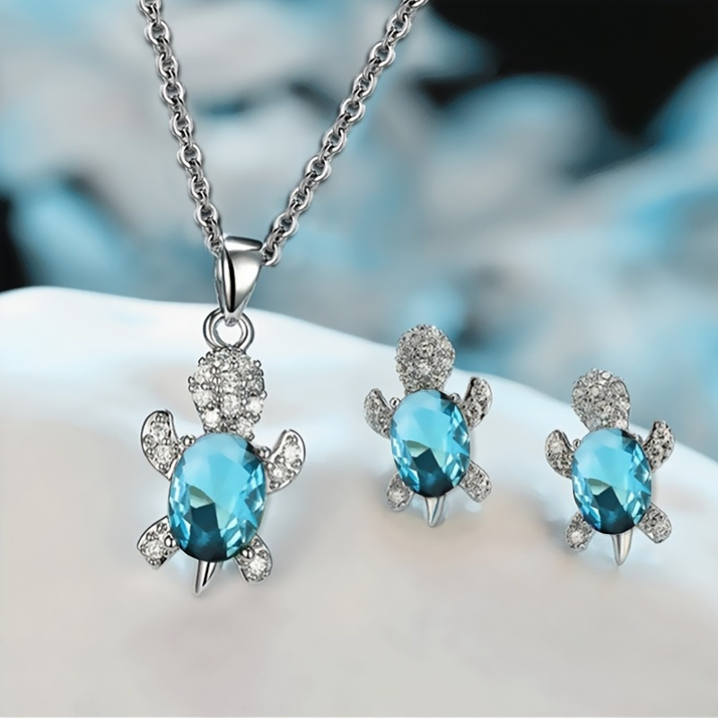 3pcs Synthetic Zirconia Turtle Necklace Earring Set for Various Occasions