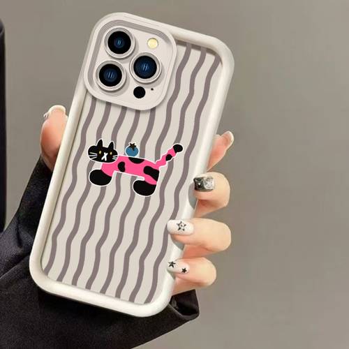 phone case line sweet spotted kitten phone case for iphone 17 16 15 14 13 12 11 7 8 xr xs 12mini 13 creative individual soft shell full coverage lens protection phone case