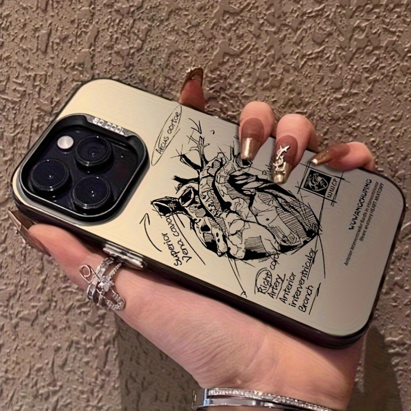 Heart Sketch Design Protective Case for iPhone 16 Pro Max, 15, 14 Plus, 13, 12, 11 - Stylish, Durable, Energy