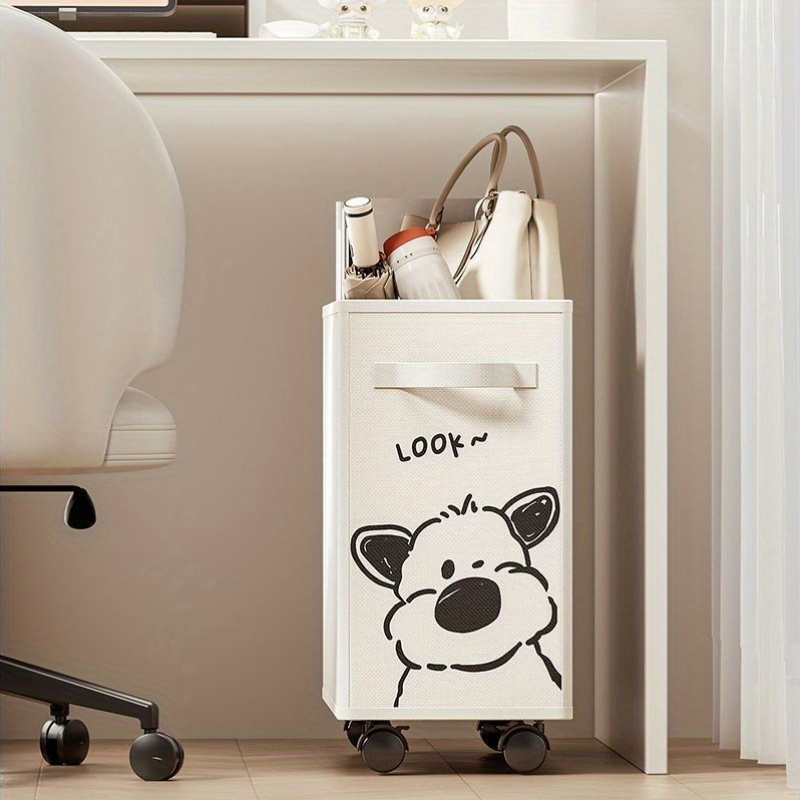 

Square Polyester Office Supply Organizer With Wheels, Lightweight Under Desk Removable Storage Cart With Cute Animal Design