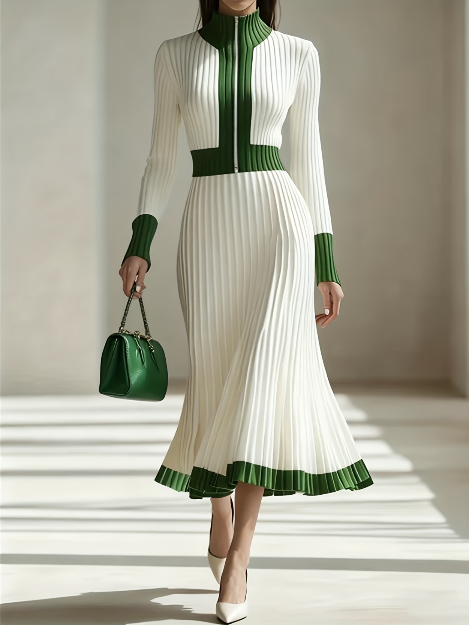 Women'S Sweater High Neck Long Sleeve Dress Color-Block Fall Winter New Zip  Design * Elegant Prom Party Gathering Outing * [*]