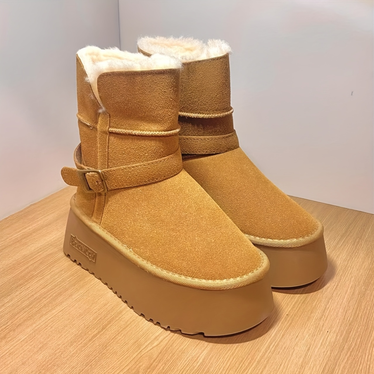 women's winter snow boots calf round toe platform heel Temu Oman - Main Image